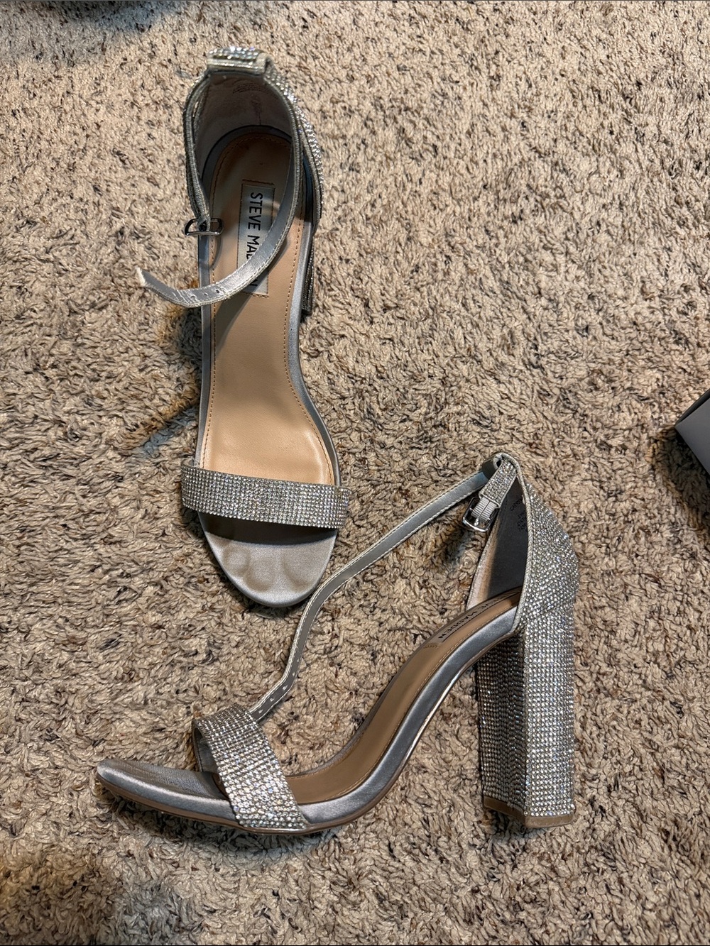 Steve Madden Silver Crystal Block Heel Sandals